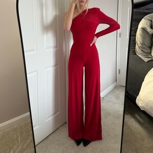 Club L London One-Shoulder Red Jumpsuit